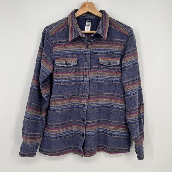 Patagonia Tops - Patagonia Fjord Flannel Button Top Womens 10 Gaucho Stripe Blue Organic Cotton